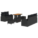 Havesofa Sæt 8 pcs Sort Polyrattan, stål og massivt akacietræ