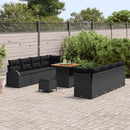 Havesofa Sæt 11 pcs Sort Polyrattan, stål og massivt akacietræ