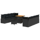 Havesofa Sæt 11 pcs Sort Polyrattan, stål og massivt akacietræ