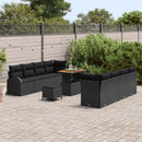 Havesofa Sæt 11 pcs Sort Polyrattan, stål og massivt akacietræ