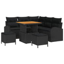 Havesofa Sæt 8 pcs Sort Polyrattan, stål og massivt akacietræ