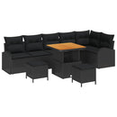 Havesofa Sæt 9 pcs Sort Polyrattan, stål og massivt akacietræ