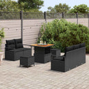 Havesofa Sæt 8 pcs Sort Polyrattan, stål og massivt akacietræ