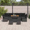 Havesofa Sæt 10 pcs Sort Polyrattan, stål og massivt akacietræ