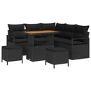 Havesofa Sæt 8 pcs Sort Polyrattan, stål og massivt akacietræ