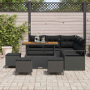 Havesofa Sæt 9 pcs Sort Polyrattan, stål og massivt akacietræ