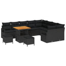 Havesofa Sæt 12 pcs Sort Polyrattan, stål og massivt akacietræ