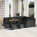 Havesofa Sæt 13 pcs Sort Polyrattan, stål og massivt akacietræ