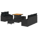 Havesofa Sæt 8 pcs Sort Polyrattan, stål og massivt akacietræ