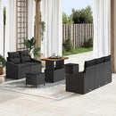 Havesofa Sæt 8 pcs Sort Polyrattan, stål og massivt akacietræ