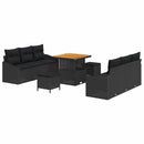Havesofa Sæt 9 pcs Sort Polyrattan, stål og massivt akacietræ