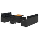 Havesofa Sæt 10 pcs Sort Polyrattan, stål og massivt akacietræ