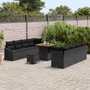 Havesofa Sæt 11 pcs Sort Polyrattan, stål og massivt akacietræ
