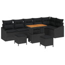 Havesofa Sæt med pude med opbevaring 9 pcs Sort Poly rattan