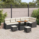 Havesofa Sæt med pude med opbevaring 9 pcs Sort Poly rattan