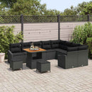 Havesofa Sæt med pude med opbevaring 12 pcs Sort Poly rattan