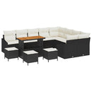 Havesofa Sæt med pude med opbevaring 13 pcs Sort Poly rattan