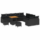 Havesofa Sæt med pude med opbevaring 13 pcs Sort Poly rattan