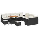 Havesofa Sæt med pude med opbevaring 13 pcs Sort Poly rattan