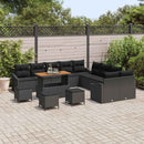 Havesofa Sæt med pude med opbevaring 13 pcs Sort Poly rattan