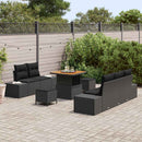 Havesofa Sæt med pude med opbevaring 8 pcs Sort Poly rattan