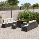 Havesofa Sæt med pude med opbevaring 9 pcs Sort Poly rattan