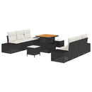 Havesofa Sæt med pude med opbevaring 9 pcs Sort Poly rattan