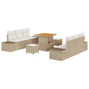 Havesofa Sæt med pude med opbevaring 9 pcs Beige Poly rattan