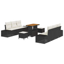Havesofa Sæt med pude med opbevaring 9 pcs Sort Poly rattan