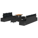 Havesofa Sæt med pude med opbevaring 10 pcs Sort Poly rattan