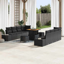 Havesofa Sæt med pude med opbevaring 11 pcs Sort Poly rattan