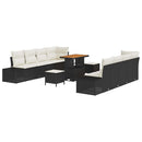 Havesofa Sæt med pude med opbevaring 11 pcs Sort Poly rattan