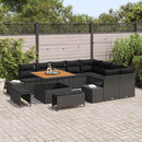Havesofa Sæt med pude med opbevaring 12 pcs Sort Poly rattan