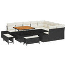 Havesofa Sæt med pude med opbevaring 12 pcs Sort Poly rattan