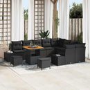 Havesofa Sæt med pude med opbevaring 12 pcs Sort Poly rattan