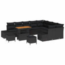 Havesofa Sæt med pude med opbevaring 12 pcs Sort Poly rattan