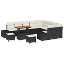Havesofa Sæt med pude med opbevaring 12 pcs Sort Poly rattan