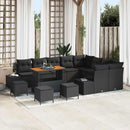Havesofa Sæt med pude med opbevaring 13 pcs Sort Poly rattan