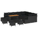 Havesofa Sæt med pude med opbevaring 13 pcs Sort Poly rattan