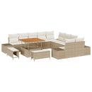 Havesofa Sæt med pude med opbevaring 13 pcs Beige Poly rattan