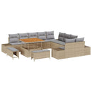 Havesofa Sæt med pude med opbevaring 13 pcs Beige Poly rattan