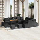 Havesofa Sæt med pude med opbevaring 14 pcs Sort Poly rattan
