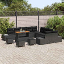 Havesofa Sæt med pude med opbevaring 14 pcs Sort Poly rattan
