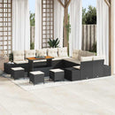 Havesofa Sæt med pude med opbevaring 14 pcs Sort Poly rattan