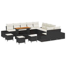 Havesofa Sæt med pude med opbevaring 14 pcs Sort Poly rattan