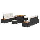 Havesofa Sæt med pude med opbevaring 9 pcs Sort Poly rattan
