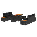 Havesofa Sæt med pude med opbevaring 9 pcs Sort Poly rattan