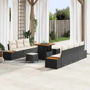 Havesofa Sæt med pude med opbevaring 10 pcs Sort Poly rattan