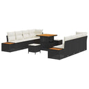 Havesofa Sæt med pude med opbevaring 11 pcs Sort Poly rattan