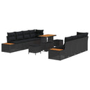 Havesofa Sæt med pude med opbevaring 11 pcs Sort Poly rattan